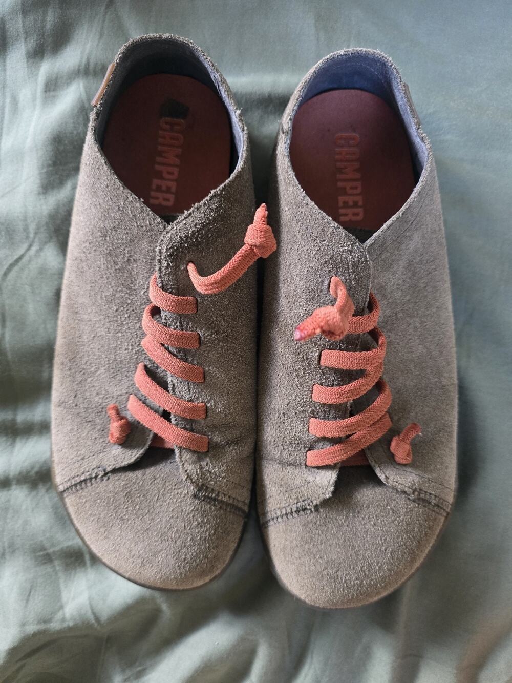 Camper men’s peru green brown suede lace up low top barefoot shoes size 41